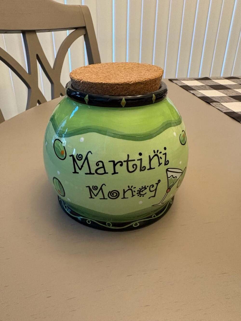 Bella Casa by Ganz Martini Money Ceramic Jar with Cork Lid